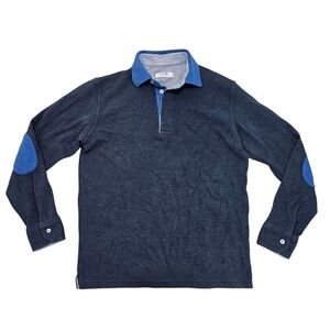 Borelli Blue Long Sleeve Polo Shirt with Textured Design